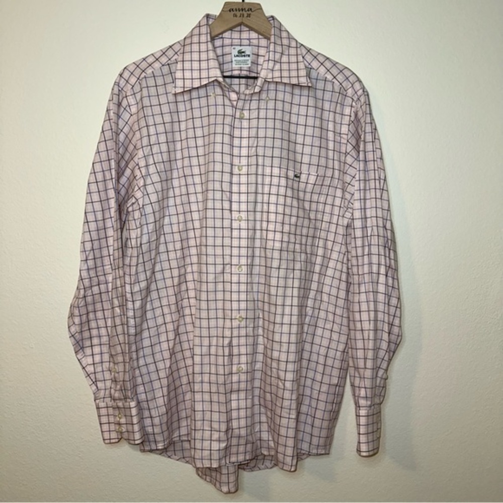 LaCoste Pink Striped Button Down Shirt Size 42 Cotton Men’s